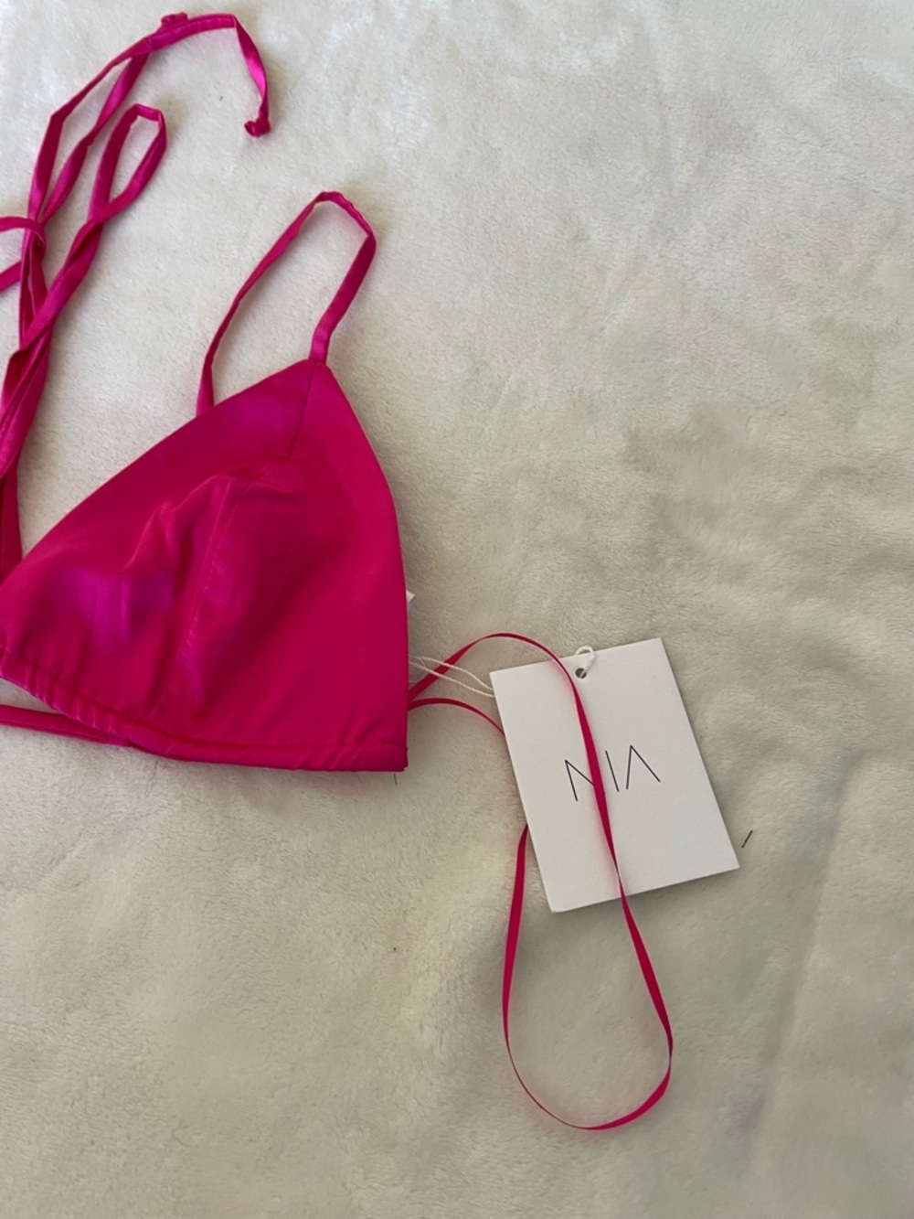 Nia The Label Satin Triangle Bralette in Vibrant Pink - Picture 2 of 7